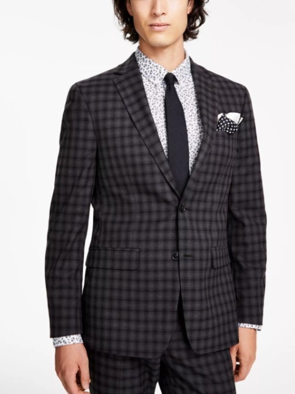 Bar III Men's Slim-Fit Check Suit Jacket Brown Check Size 38L